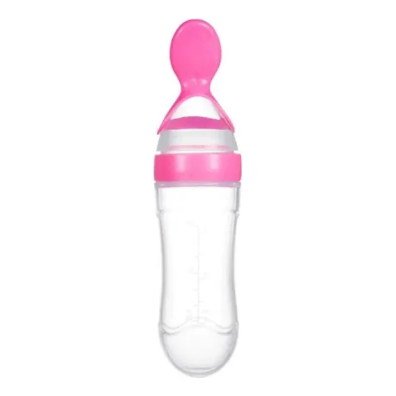 Mamadeira Com Colher Dosadora De Silicone Papinha 90ml Rosa Foto 1
