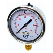Manometro 63mm Glicerina 1/4'' Bsp 0-4 Bar / 0-60 Psi Inox Foto  mini 1