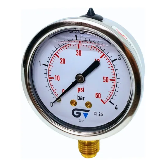 Manometro 63mm Glicerina 1/4'' Bsp 0-4 Bar / 0-60 Psi Inox Foto 1