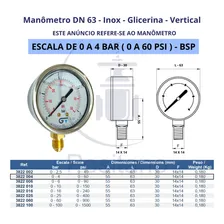 Manometro 63mm Glicerina 1/4'' Bsp 0-4 Bar / 0-60 Psi Inox Foto mini  3
