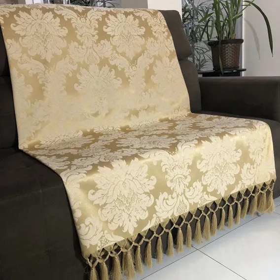 Manta Decorativa Jacquard Para Sofá 190x140cm Escolha Cor Dourado Desenho Foto 1