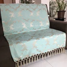 Manta Decorativa Jacquard Para Sofá 190x140cm Escolha Cor Tiffany Com Dourado Desenho Foto  mini 1
