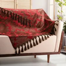 Manta Decorativa Sofá Jacquard Medalhão 3,00 X 2,00 Cor 70 - Marrom E Marsala Foto  mini 1
