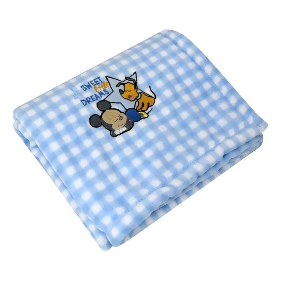 Manta Menino Bebê Mickey Bordado Baby Quentinha Jolitex Cor Azul Mickey Dormindo Foto 1