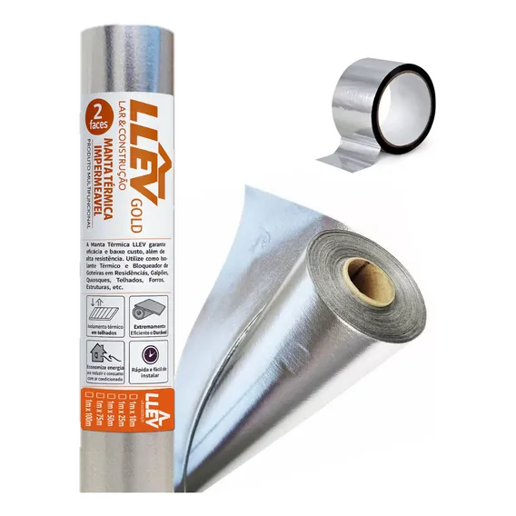 Manta Térmica Dupla Face 50m2 LLEV para Construção Telhado Rolo Isolante Térmico + Fita P/ Emenda Foto 1