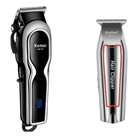 Maquina Cortar Cabelo Kemei 0119 + Kemei 032 Cortar Barba Foto 1