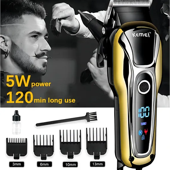 Maquina Cortar Cabelo Sem Fio Turbo Profissional Kemei Foto 1