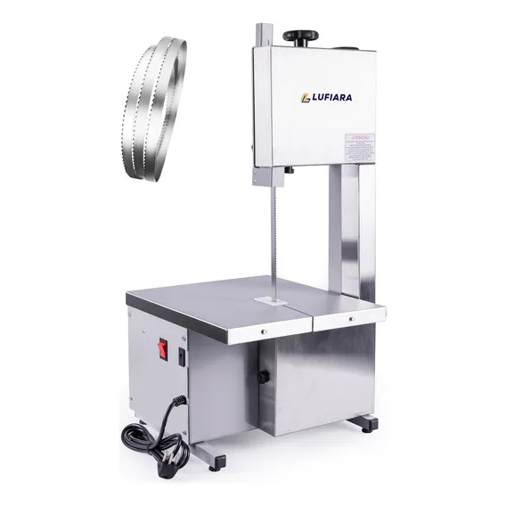 Máquina Serra Fita De Bancada + Serra Extra - Bivolt - Para Cortar Carne Osso Peixe Congelados - Para Açougue Mercearia - Inox - Marca Lufiara Foto 1