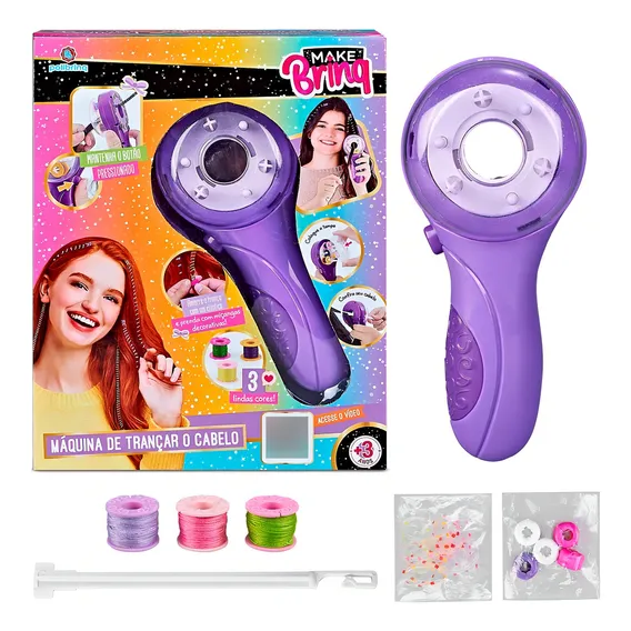 Maquina Trança Colorida Cabelo Infantil Elasticos Polibrinq Foto 1