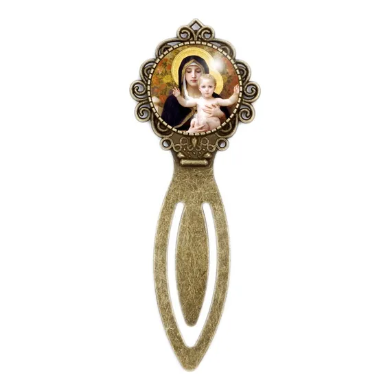 Marca Página Virgem Maria E Menino Jesus Cristo Cor Bronze Foto 1