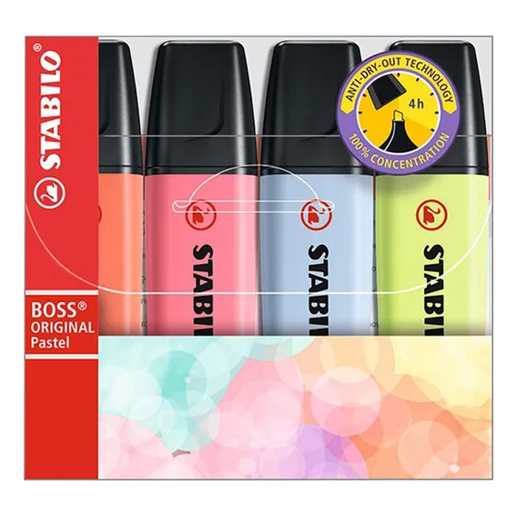 Marca Texto Stabilo Boss 4 Cores Pastel Foto 1