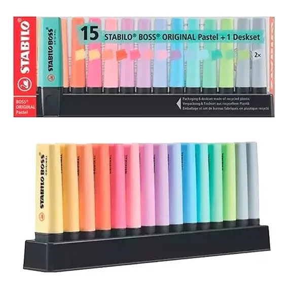 Marca Texto Stabilo Boss Deskset Com 15 Cores Pastel Foto 1