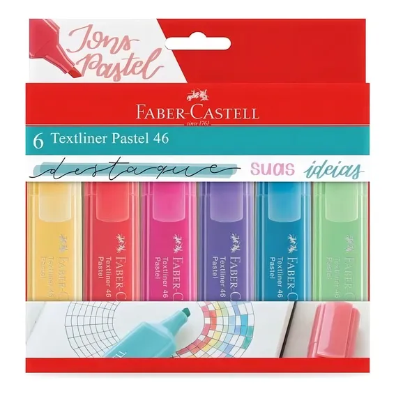 Marca Texto Textliner Pastel 46 - 6 Cores - Faber Castell Foto 1