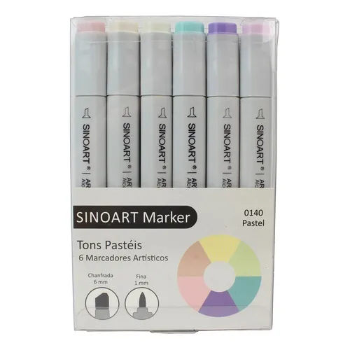 Marcador Artistico Ponta Dupla Tons Pastéis Sinoart Marker Foto 1