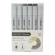 Marcador Artístico Sinoart Tons De Cinza Com 06 Unidades Foto  mini 1