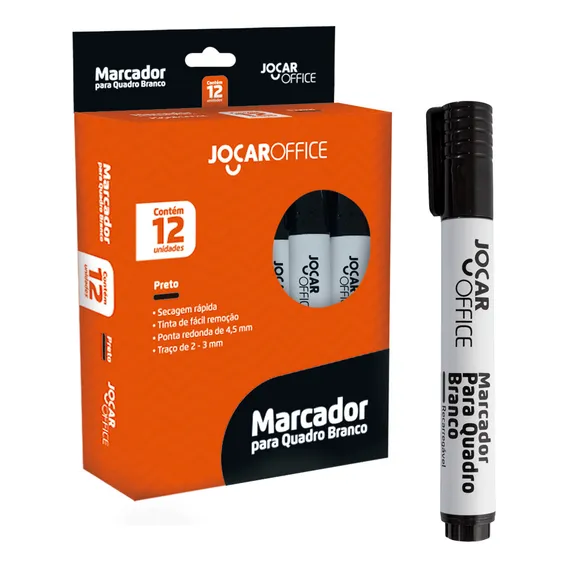 Marcador Caneta P/ Quadro Branco Preto Cx C/ 12 Jocar Office Foto 1