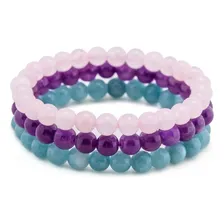 MareAr Moderna Pulseira Esferas Noronha Pulseira Kit 3 Rosa-claro; Violeta; Azul-turquesa Pedras naturais Medio 9 cm Foto mini 2