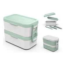 Marmita Bento Box Dupla 1200 Com Talheres Trava Lancheira Cor Branco Foto mini 1