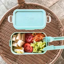 Marmita Bento Box Dupla 1200 Com Talheres Trava Lancheira Cor Branco Foto mini 3