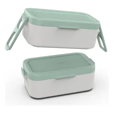 Marmita Bento Box Dupla 1200 Com Talheres Trava Lancheira Cor Branco Foto mini 4