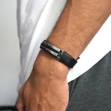 Marshop Pulseira Masculinas De Couro Legítimo Luxo Fecho Pino Foto mini 3