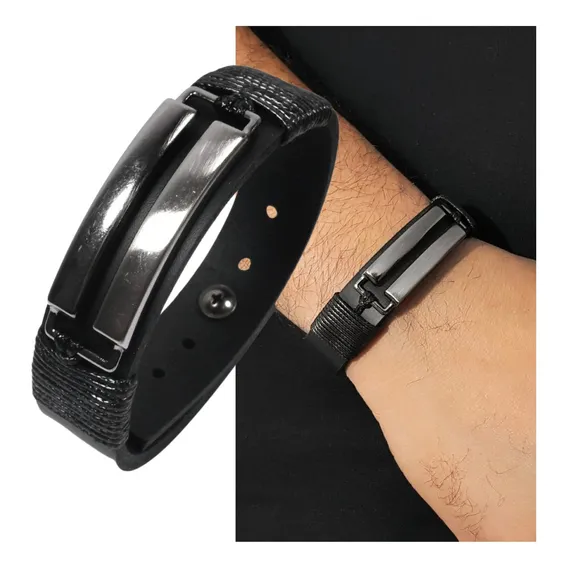 Marshop Pulseira Masculinas De Couro Legítimo Luxo Fecho Pino Foto 1