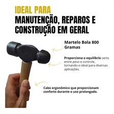 Martelo Bola Cabo Madeira 800 Gramas Foto mini 3