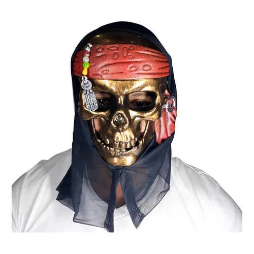Máscara Caveira Pirata Dourada Mascara Para Festa Halloween Foto 1