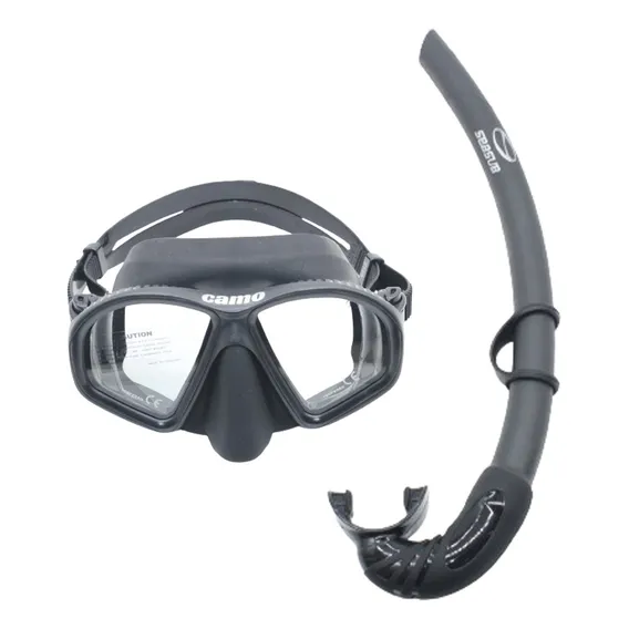 Mascara E Snorkel Respirador Kit Mergulho Camo Seasub Oculos Cor Preto Foto 1