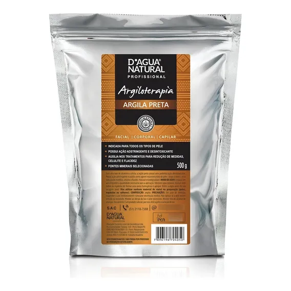 Máscara faciai para pele D'agua Natural Argila Preta 500g Foto 1