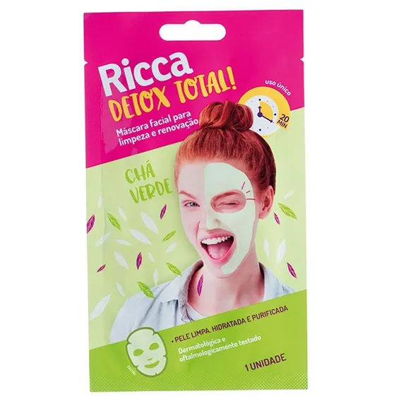 Máscara facial para limpeza e renovação chá verde detox total Ricca Foto 1