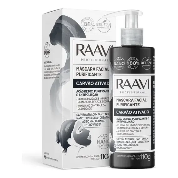 Máscara Facial Purificante Carvão Ativado Raavi - 110g Foto 1