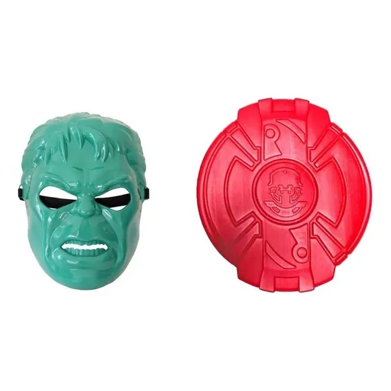Mascara Hulk Infantil De Brinquedo Heroi + Escudo Gladiador Cor Verde Foto 1