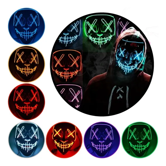 Mascara Led Neon Carnaval Cosplay Fantasia Halloween Terror Cor Mascara Led Branco Foto 1