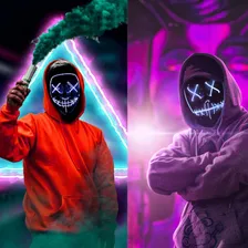 Mascara Led Neon Carnaval Cosplay Fantasia Halloween Terror Cor Mascara Led Branco Foto mini 3