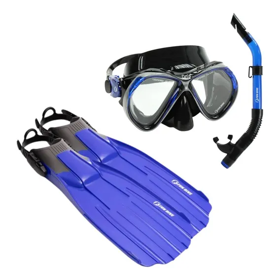 Máscara Mergulho Silicone Com Snorkel E Nadadeira Amazon Cor Azul / M Foto 1