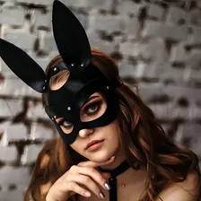 Máscara Mulher Gato Couro Fantasia Preta Halloween / Coelho Cor Mascara Preta Mascara Gato Luxo Foto mini 4