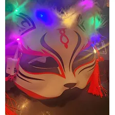 Mascara Raposa Japonesa Rosto Kitsune Gato Fantasia Com Led Cor Preto/vermelho Foto mini  3