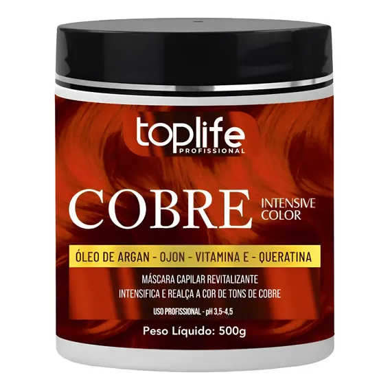 Máscara Tonalizante Ruivo Cobre Toplife Profissional 500g Tom Ruivo Laranjinha Foto 1
