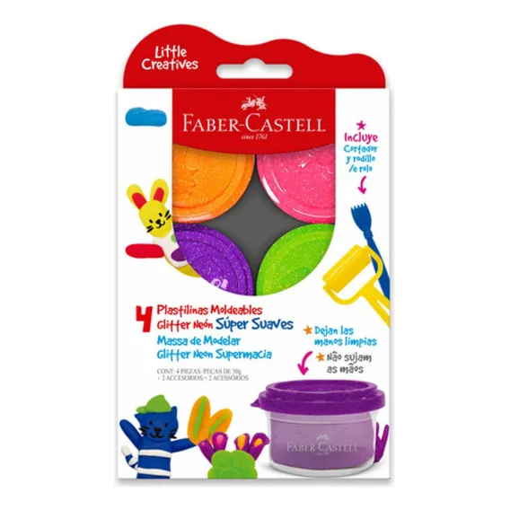 Massinha de brincar Faber-castell Little Creatives X4 Neon Glitter Foto 1