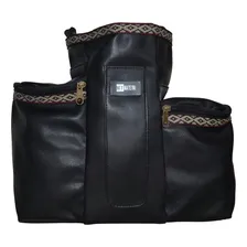 Mateira Bolsa Chimarrão Couro Argentina Preto Faixa Pampa Foto  mini 1