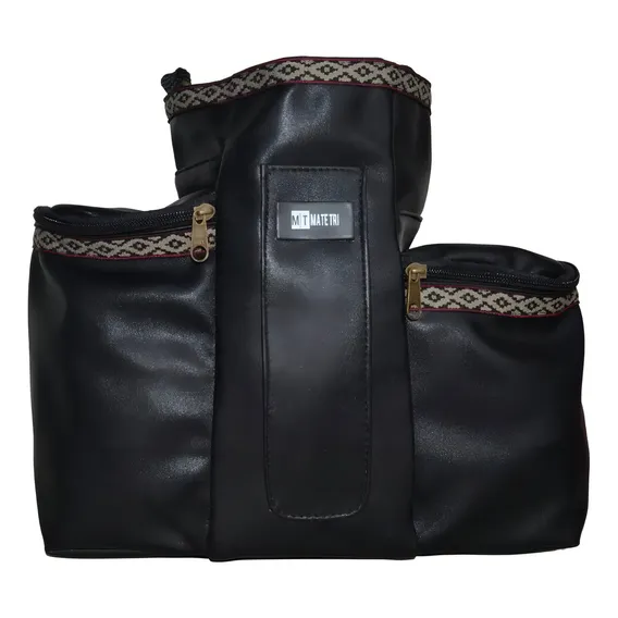 Mateira Bolsa Chimarrão Couro Argentina Preto Faixa Pampa Foto 1