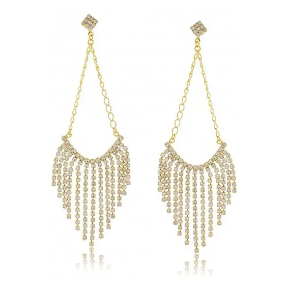 Maxi Brinco Com Pedras Folheado A Ouro 18k Foto 1