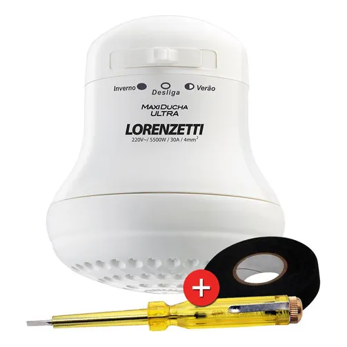 Maxi Ducha 5500w 127v Lorenzetti + Chave Teste+fita Isolante Acabamento Brilhante Cor Branco Foto 1
