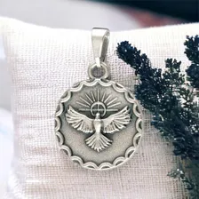 Medalha Pingente Espírito Santo Prateada Foto mini 2
