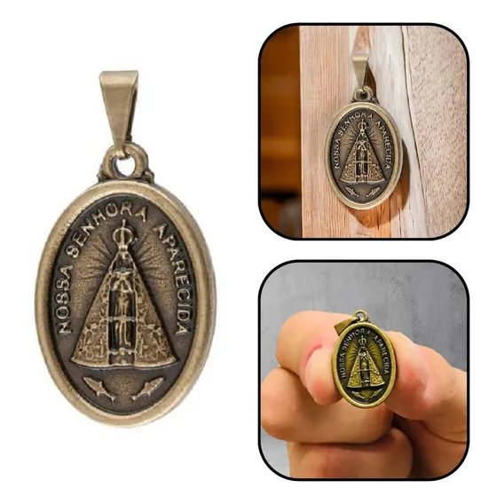 Medalha Pingente Nossa Senhora Aparecida Dourada Foto 1