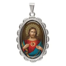 Medalha Pingente Sagrado Coração De Jesus Oval Foto mini 3