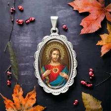 Medalha Pingente Sagrado Coração De Jesus Oval Foto mini 4