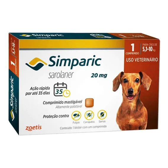 Medicamento Para Pulga E Carrapato - Simparic, 5,1 Kg-10kg Cor Bege Foto 1