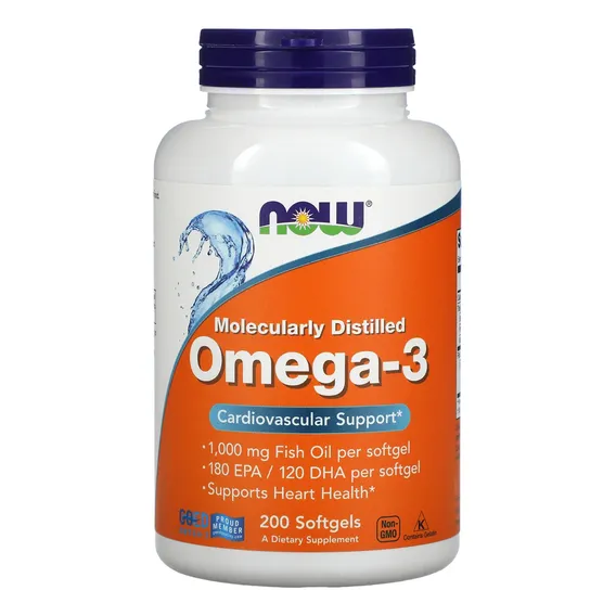 Ômega-3 Molecularmente Destilados Now Foods 200softgels Sabor Sem sabor Foto 1